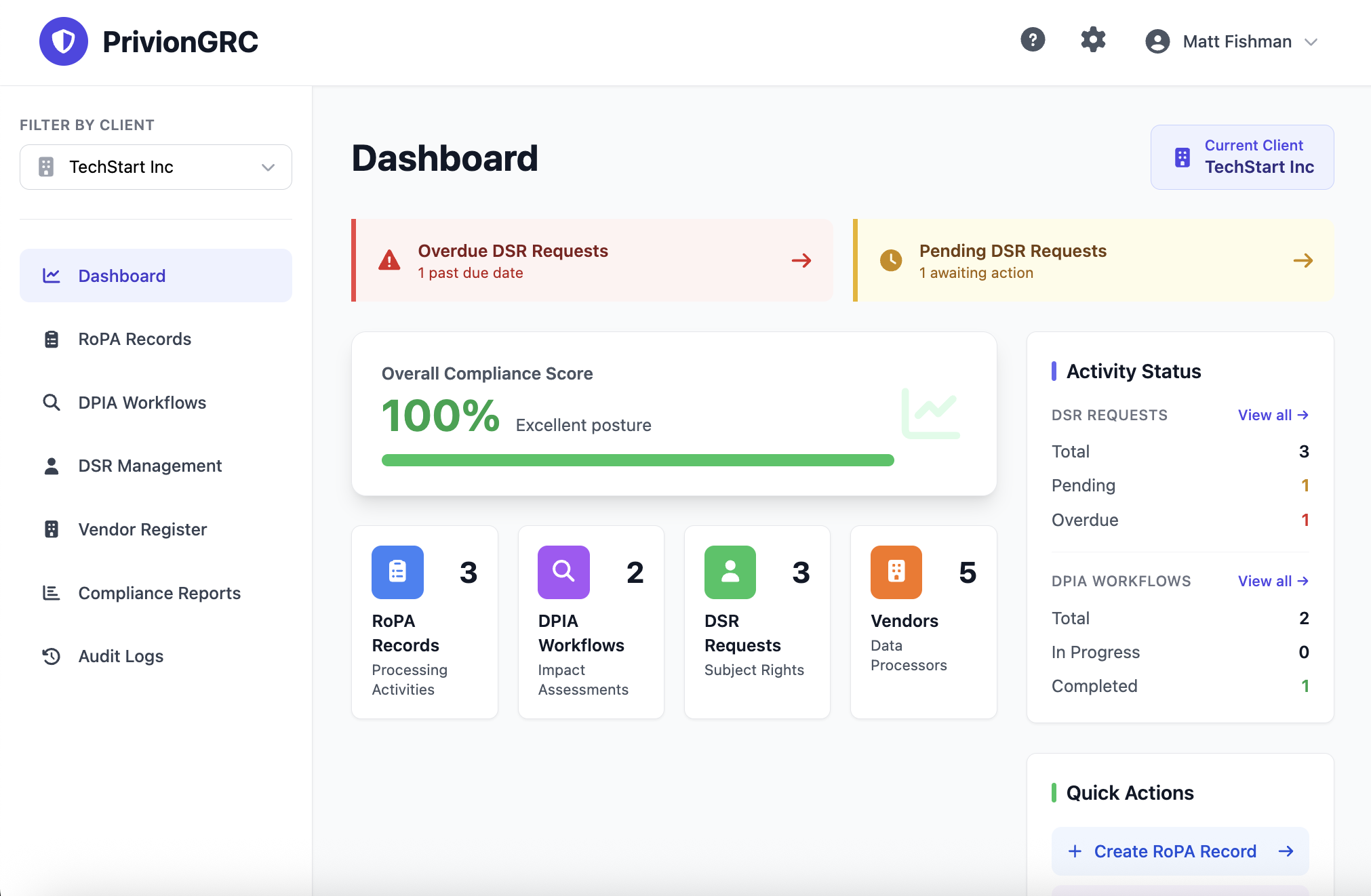 PrivionGRC Dashboard Interface